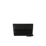 Black Textured Faux Leather Flap Handbag