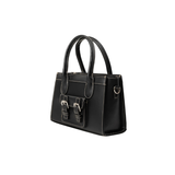 Black Faux Leather Structured Handbag